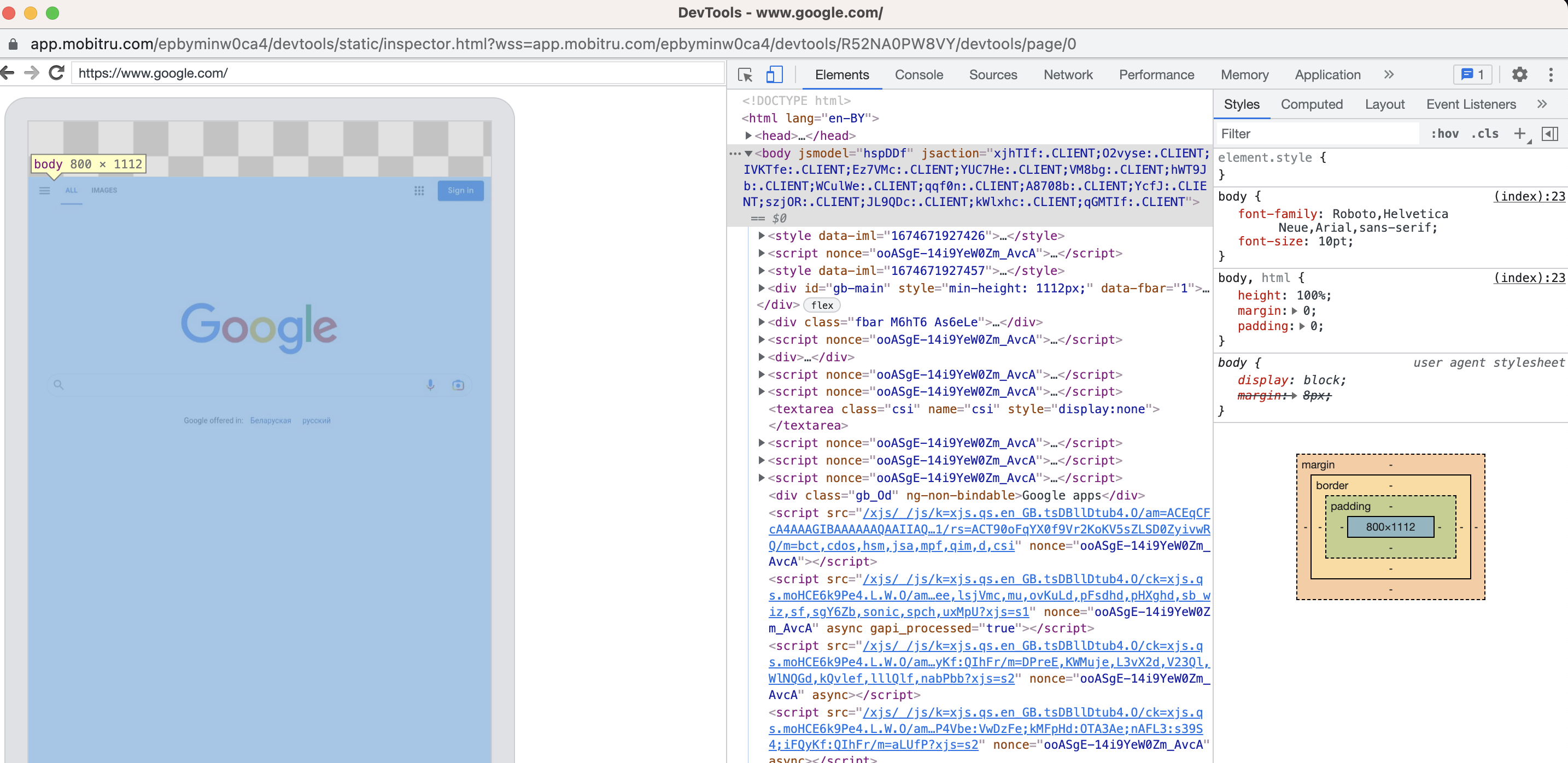 Mobitru Chrome DevTools