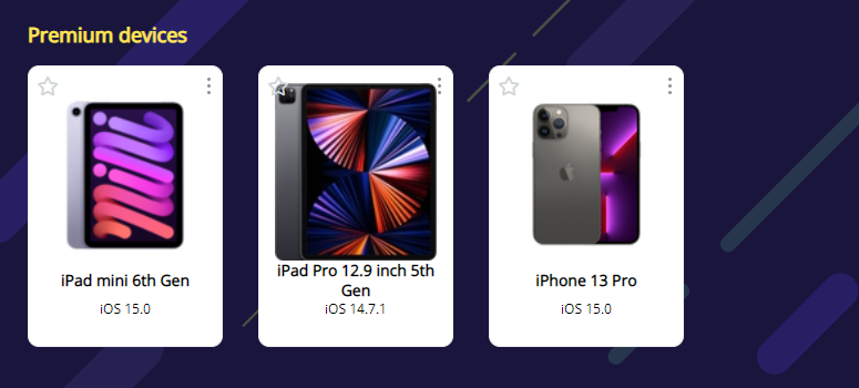 The Premium devices section in the Card view.