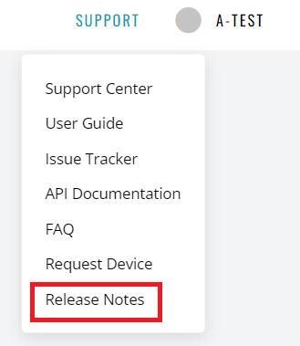 Release notes in the Support menu