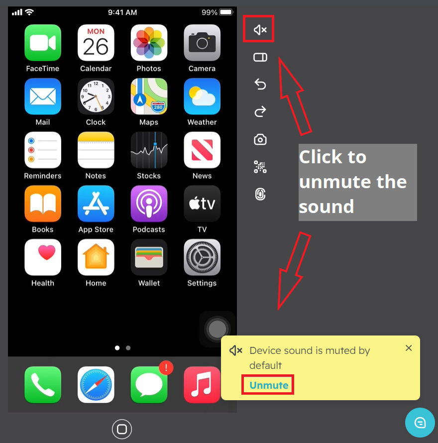 Where you can unmute sound in the Device area
