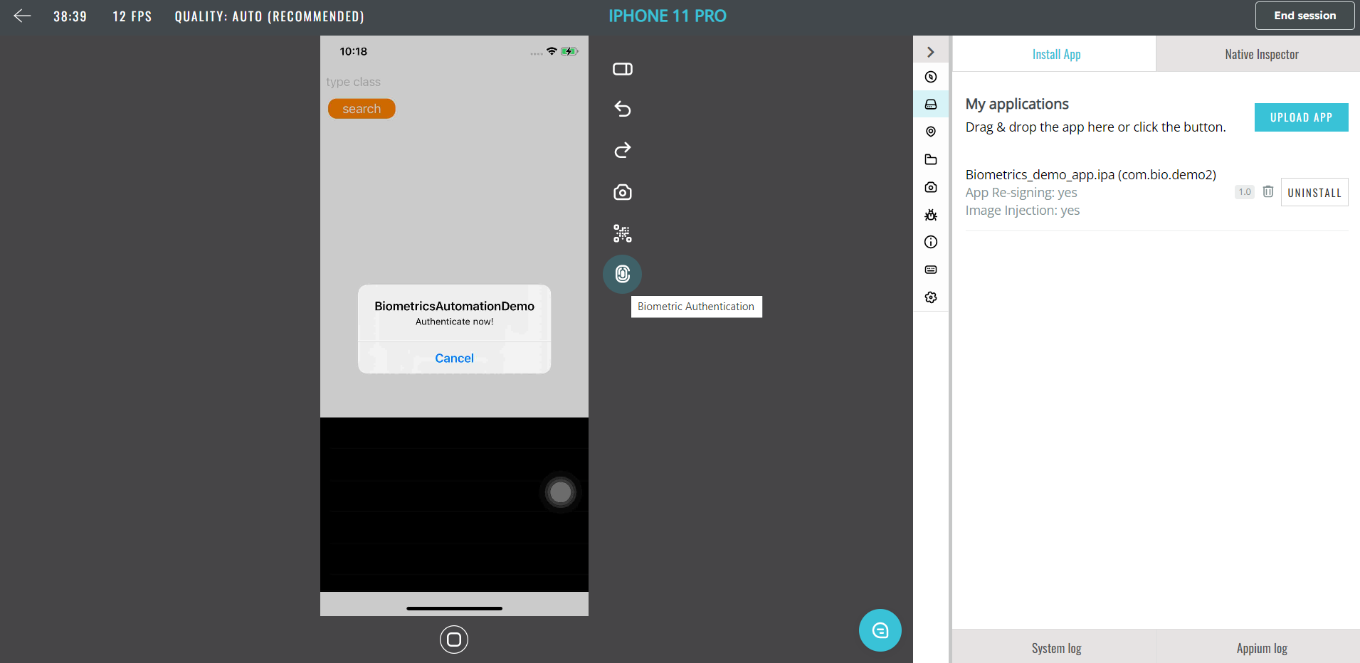 Biometric Authentication button