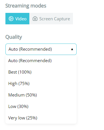 Quality drop-down for the Video mode