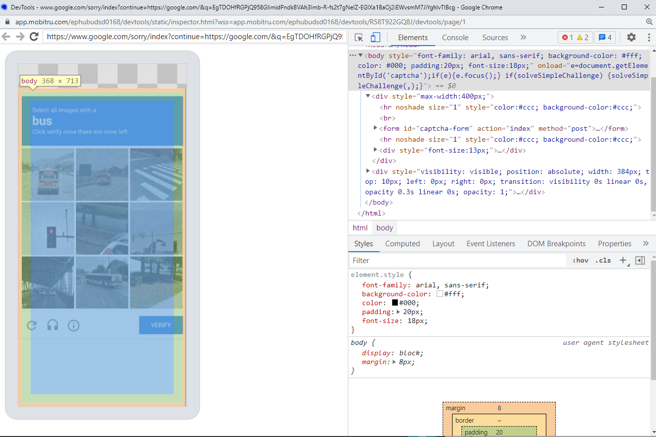 Chrome DevTools on Mobitru