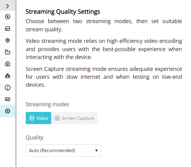 Streaming quality settings