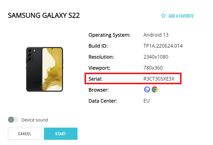 Serial number field in Settings