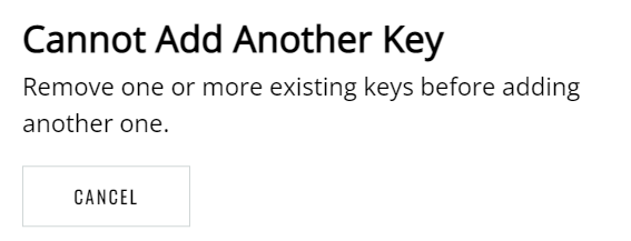 Cannot add another key modal
