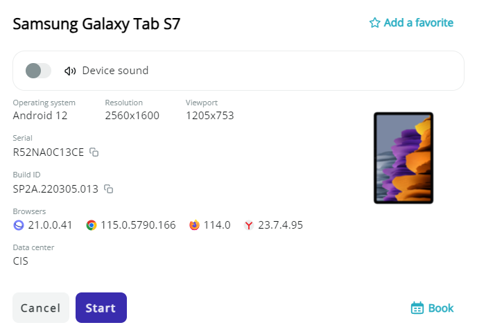 Updated Settings window providing additional info about a device and Booking feature