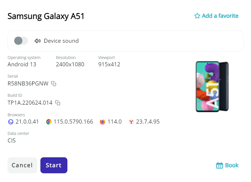 Device settings window that provides additional information