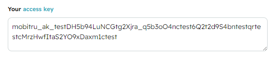 Access key field in Mobitru Connect