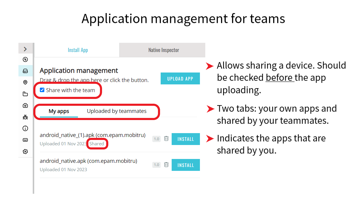 Application management for teams