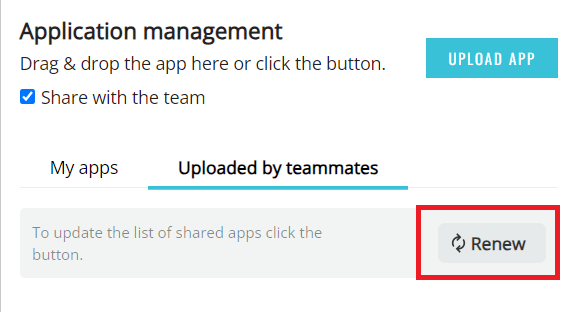 Renew button in the Uploaded by teammates tab