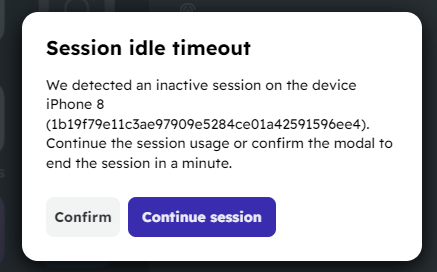 Mobitru session idle timeout modal