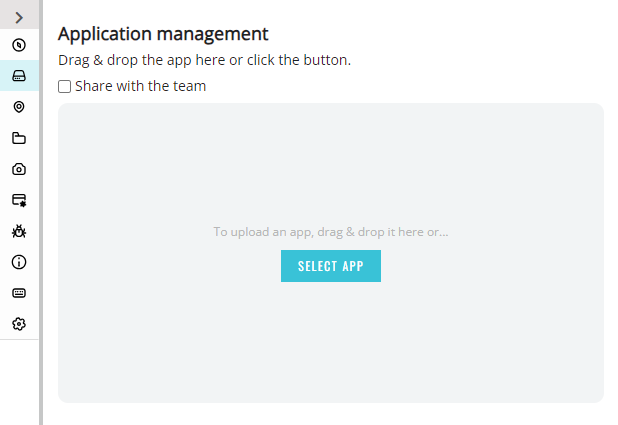 Application management tab on Mobitru