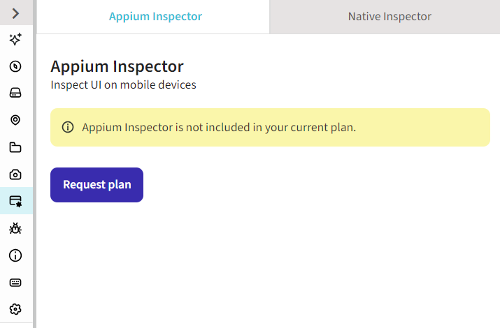 Appium Inspector is blocked for subscriptions without automation.