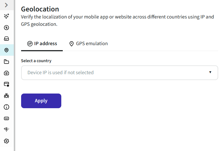 Default state of the IP address tab