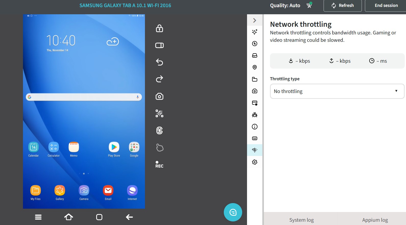 Throttling for Android on Mobitru