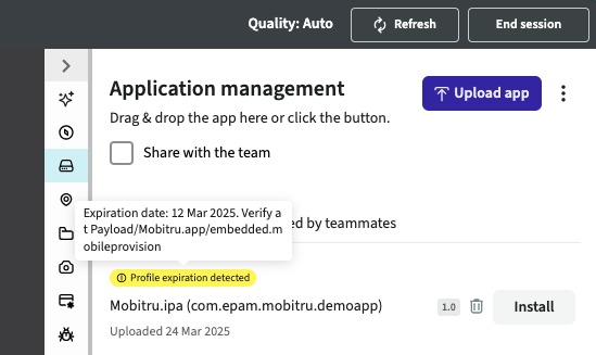 Profile expiration detected